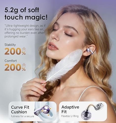 Miniatura 5 de King Lucky Auriculares de clip Gen 3, auriculares inalámbricos Bluetooth 6.0 de oreja abierta con micrófono, ajuste seguro para orejas pequeñas y