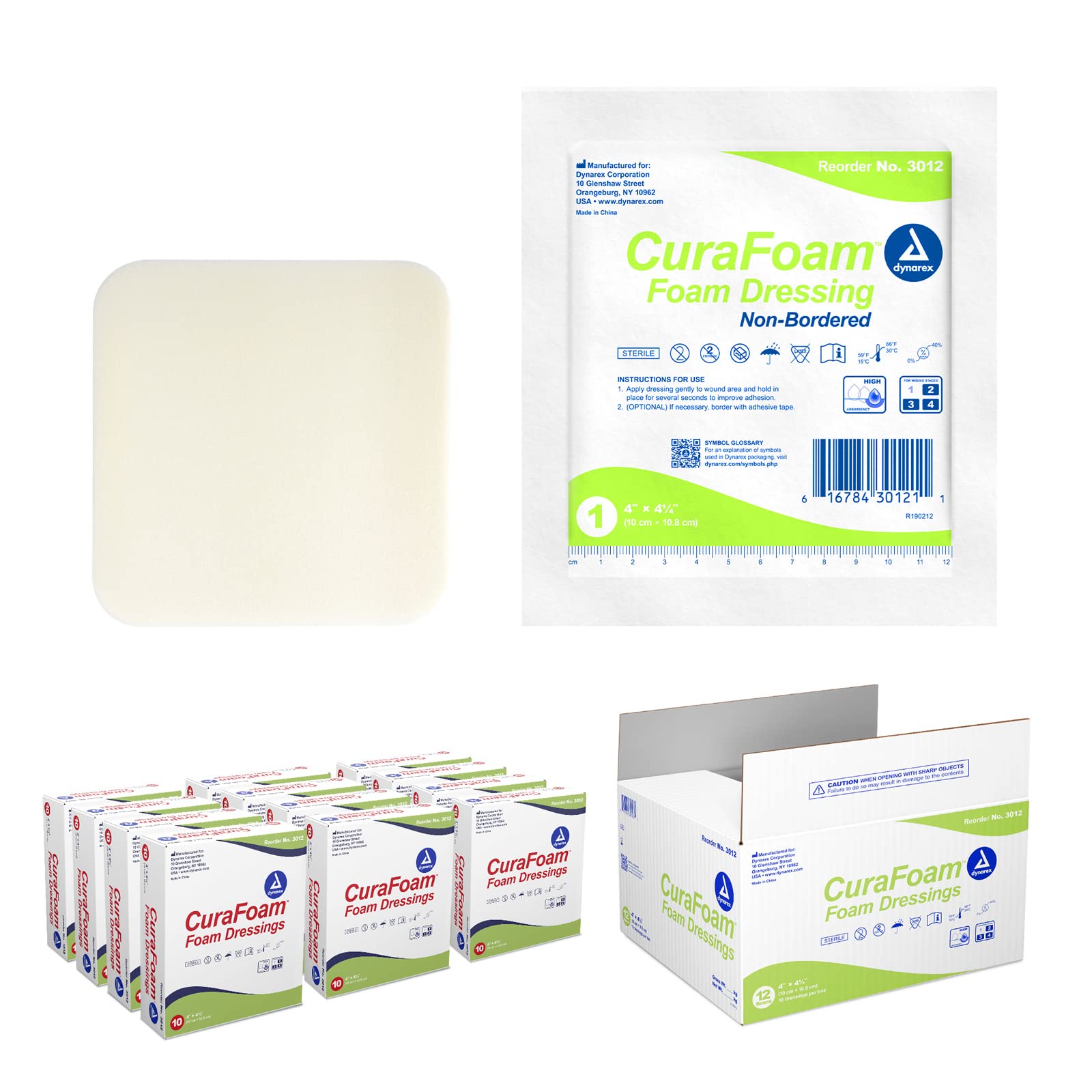 3012 CuraFoam Foam Dressing 4x4.25 12/10/Cs