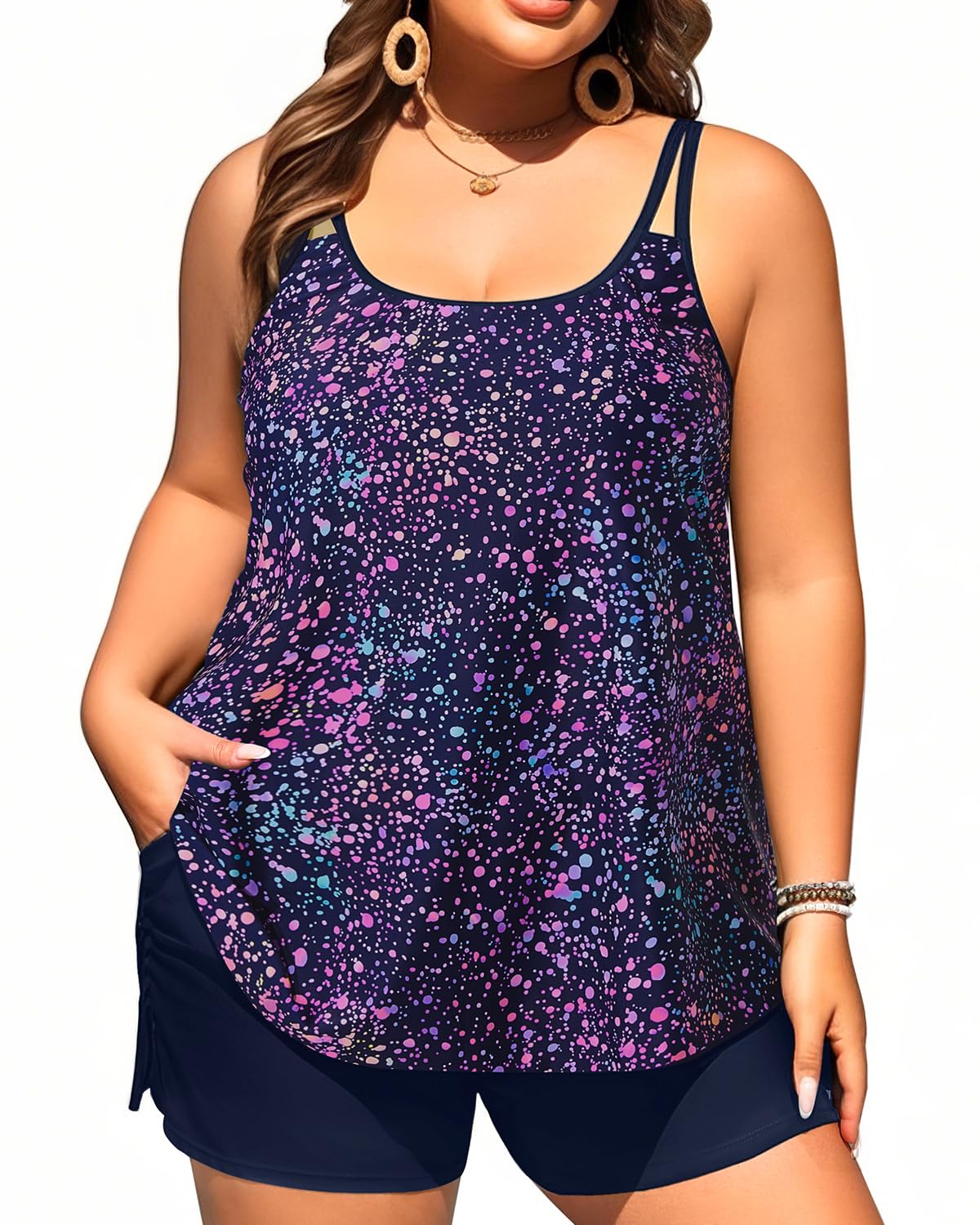 Plus Size Tankini Swimsuits - Women Two Piece Tankini Top with Shorts Flowy Swimsuit 2025 Bathing Suits