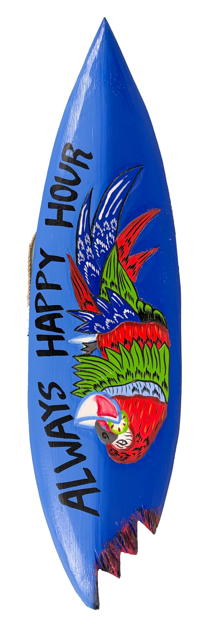 My Family House Wooden Surfboard Shaped Tiki Wall Sign, Fair Trade, Tropical Slogans 60cm (Always Happy Hour)