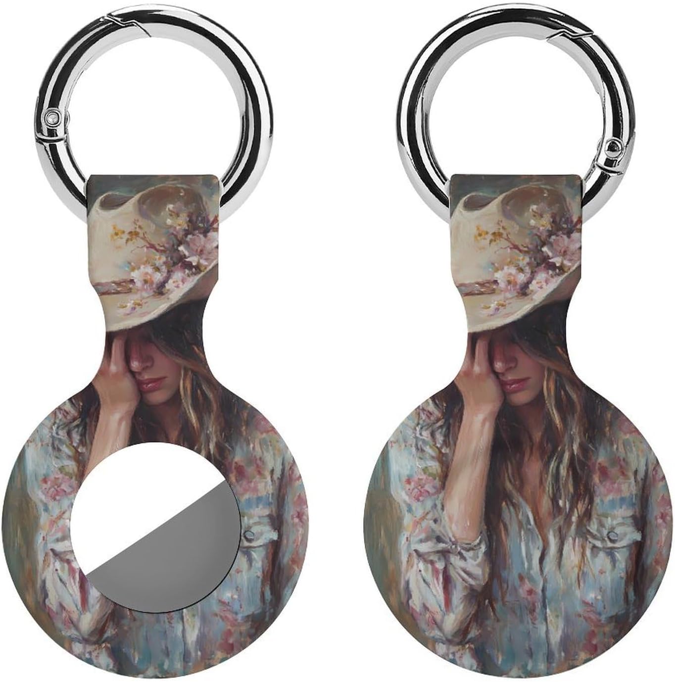 Lady Classical Painting Funny Cover Compatible with AirTag Case Protector GPS Tracker Holder with Keychain