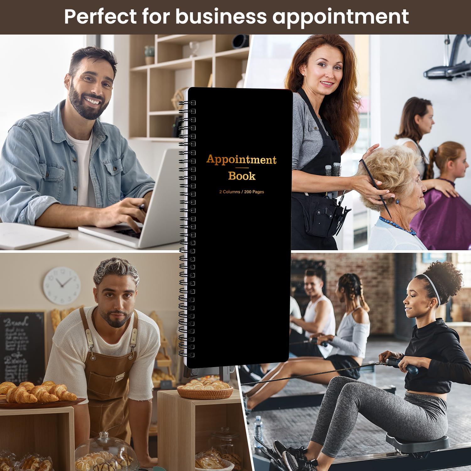 Salon Appointment Book - 4.5'' x 11.5'', Undated Daily & Hourly Schedule Book with 2 Column & 200 Pages - Black - Image 6