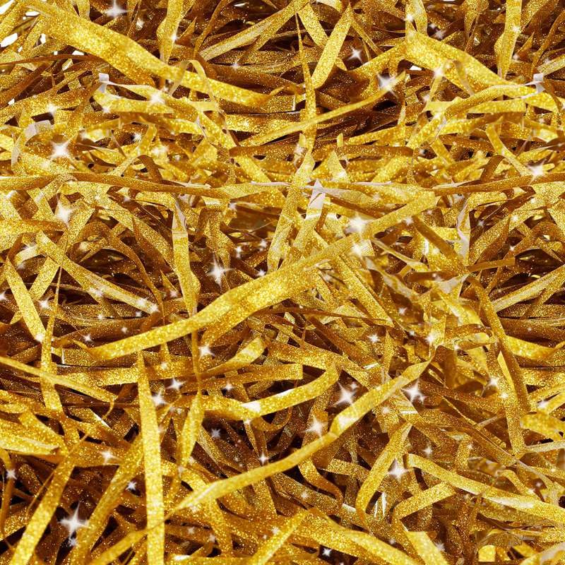OpoparkShredded Tissue Papers 200g, Raffia DIY Gift Filler Glitter Paper Shreds Box Basket Filling Grass Craft Ribbon for Hamper Packaging Box Stuffing, Gold Shredded Filler for Packaging Hamper