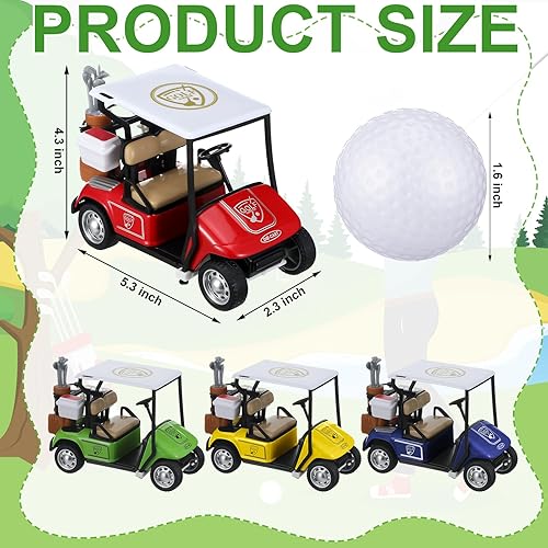Miniatura 2 de 9 piezas de 5.3 pulgadas modelo de carrito de golf de juguete y 30 pelotas de práctica para fiestas de golf, centros de mesa, decoraciones para