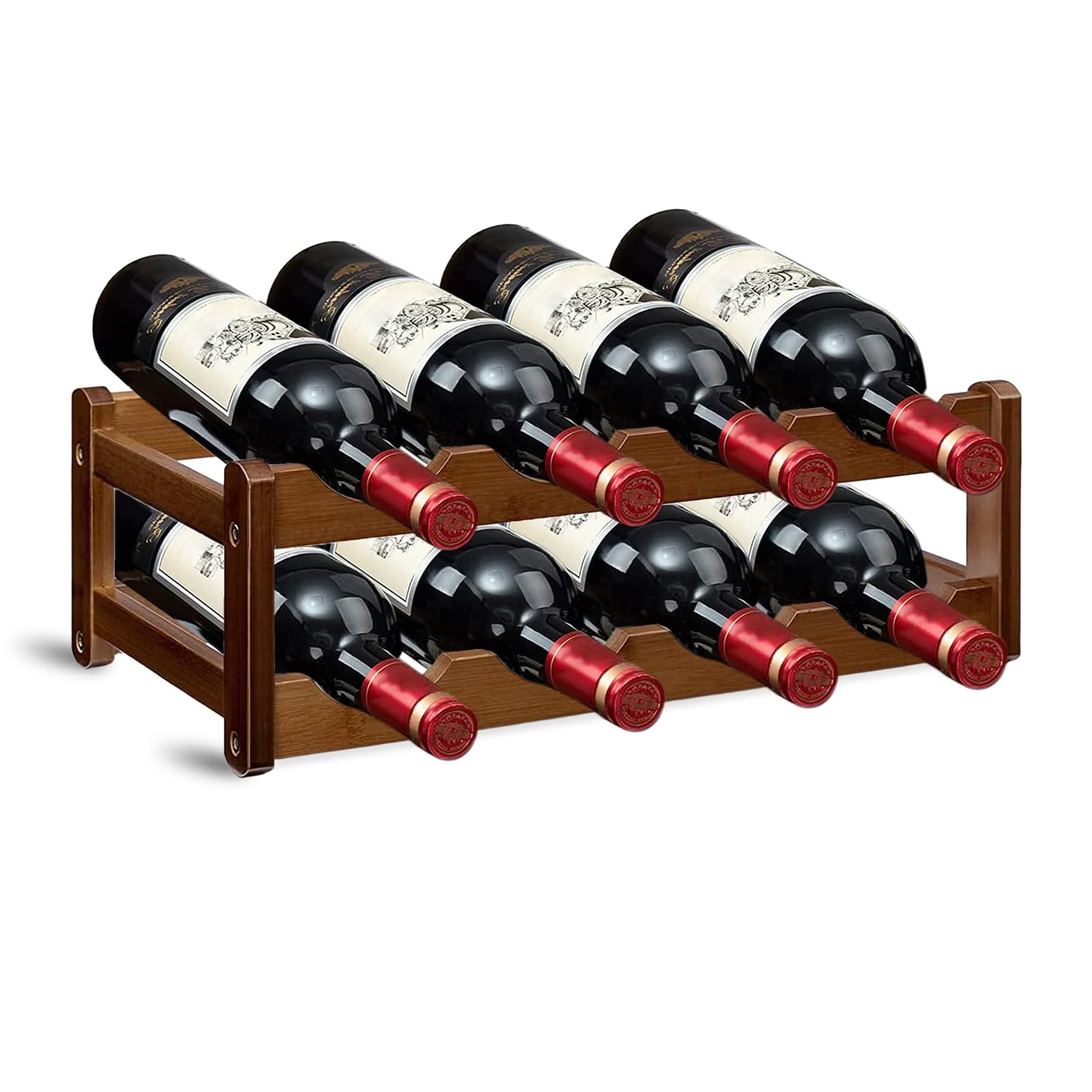 DYHNQE Bamboo Wine Rack, Free Standing Bottle Rack 2 Tier 8 Bottles Wine Storage Holder Home Standing Bottle Shelf Bottles Display Shelves Bar Organizer