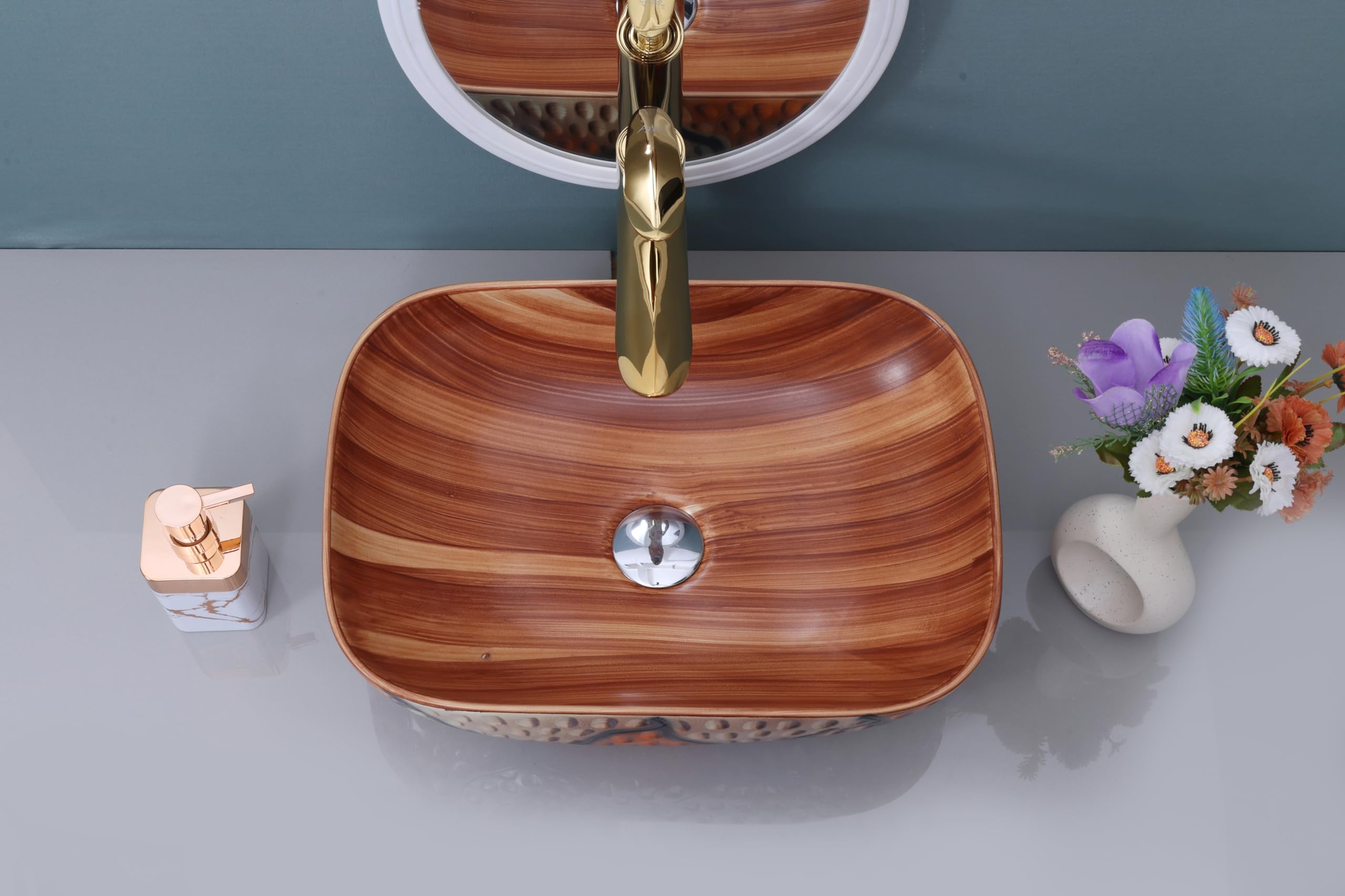 HISRE Bathroom Sink Wash Basin Table Top Wash Basin For Bathroom Over Counter Top Wash Basin For Living Room Washbasin Countertop Tabletop Ceramic Bathroom Kitchen Sink (18 x 13 x 5 Inch) (Style - 13), photo 2 of 4