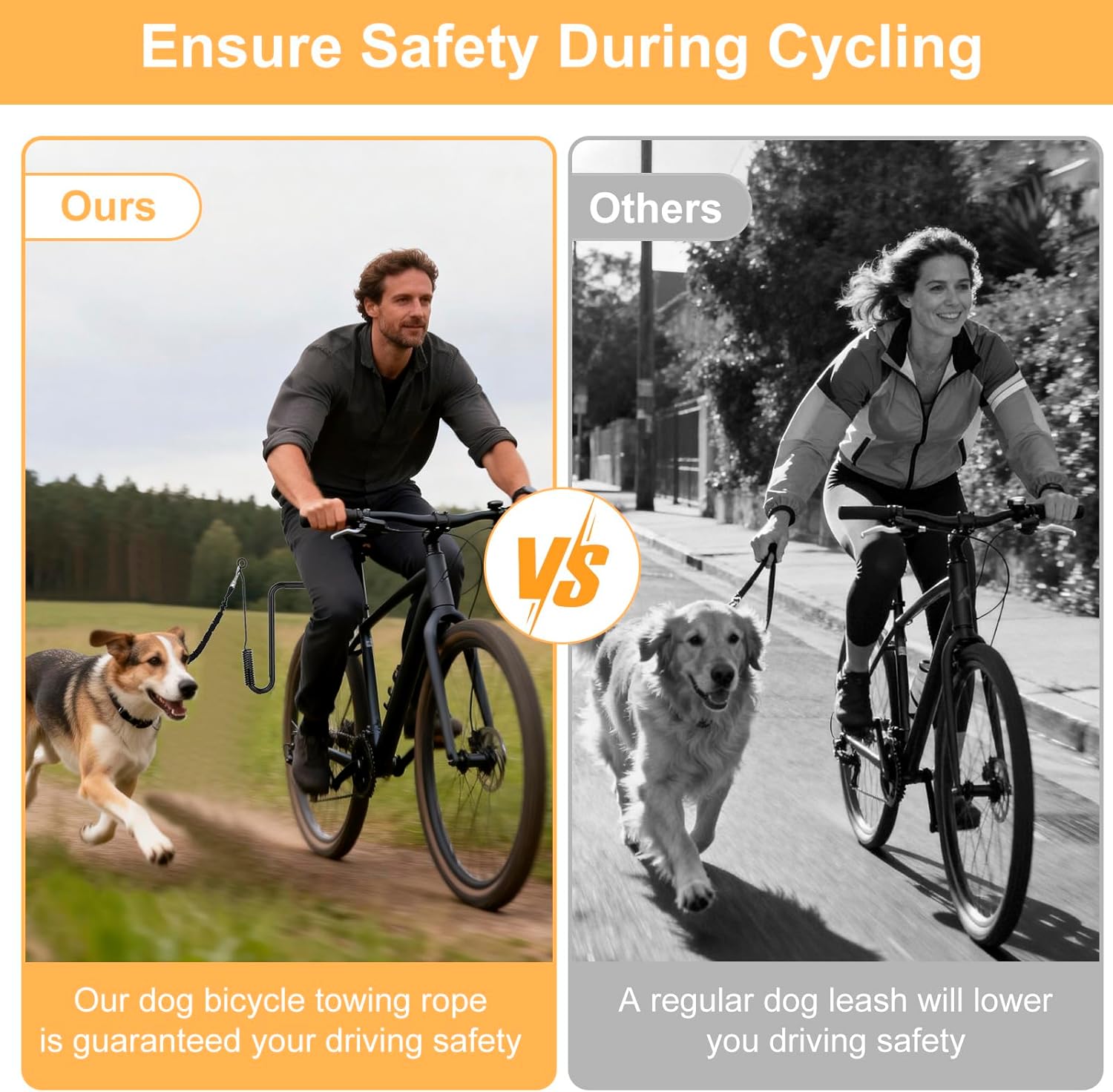 Dog Bike Leash,Hands-Free Dog Bike Attachment, Adjustable Length Dogs Bike Leash Attachment, Shock Absorbing Bikes Tow Leashs for Medium & Large Dogs Training Jogging, Cycling and Outdoor