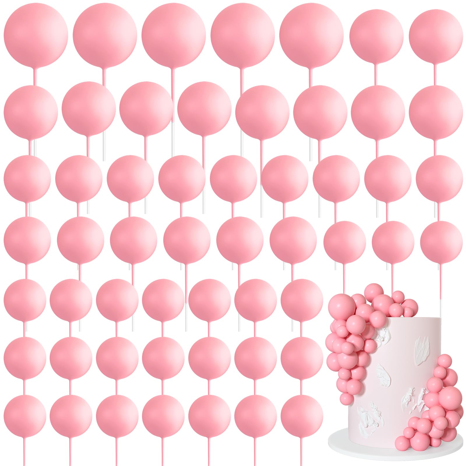 Bouiexye 75 Pieces Light Pink Cake Balls Topper Decorations Foam Cupcake Topper Mini Balloon Cake Topper Balls Cake Picks for Cake Deco Birthday Party