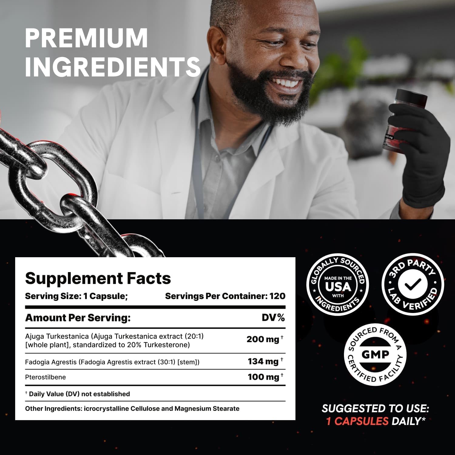 Organic Turkesterone Supplement for Men - Muscle Recovery & Growth with Organic Fadogia Agrestis, Pterostilbene, Ajuga Turkestanica | Complexed Turkesterone Powder | 120 Servings - Image 7