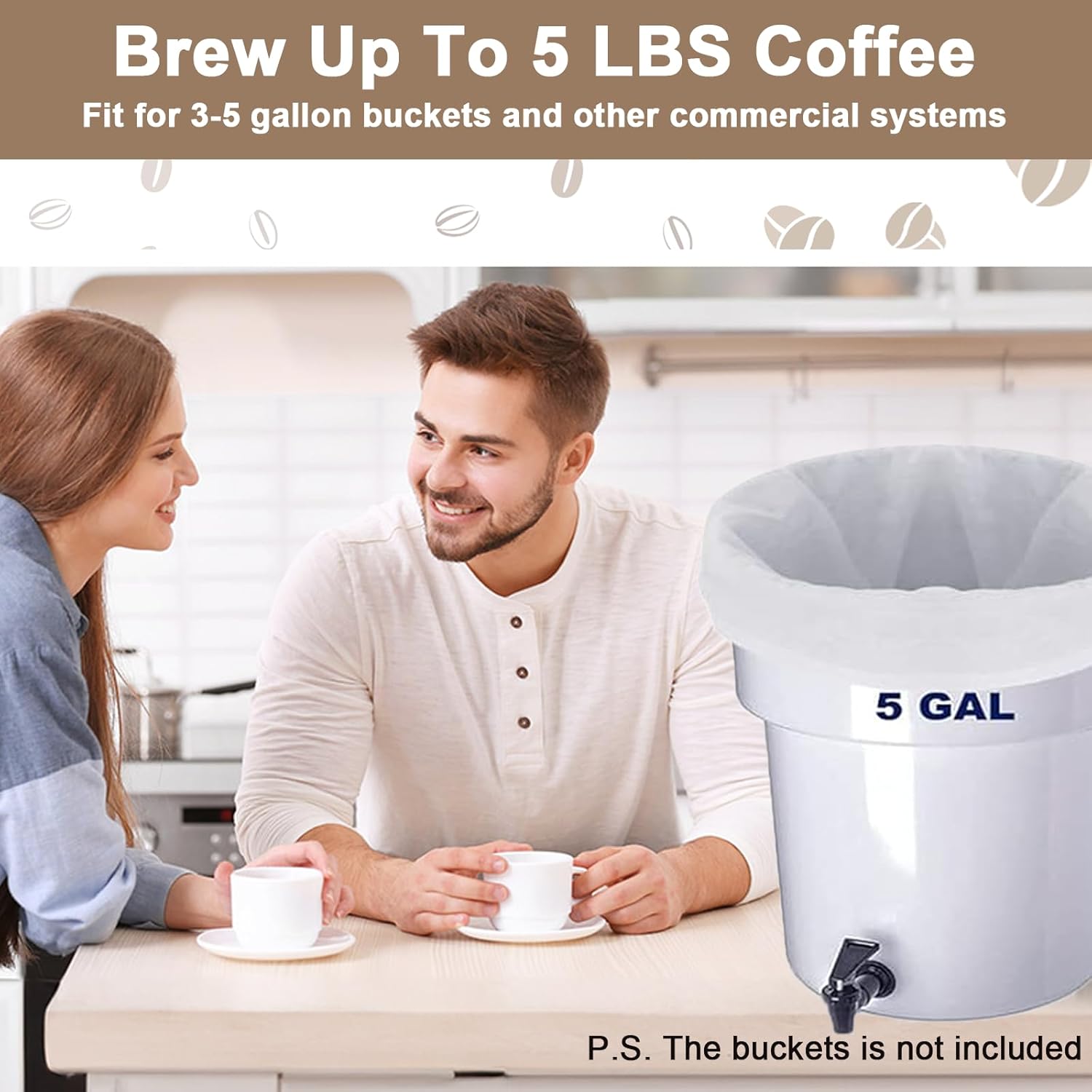 50 Pack Commercial Cold Brew Coffee Filters for 5 Gallon Buckets, 20" X 20" Commercial Cold Brew Bags for Commercial Model Cold Brew Coffee Makers, Brew Up To 5 LBS Coffee