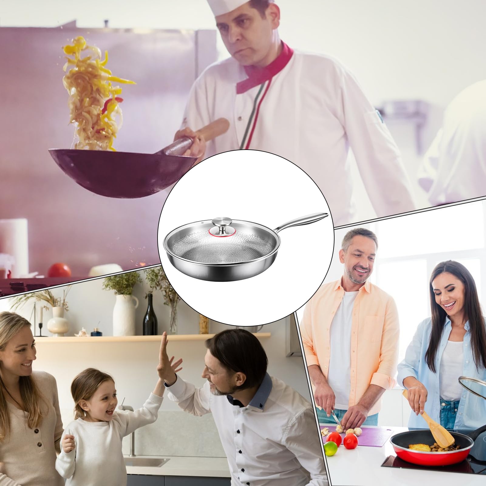 Sartén Antiadherente - Sartén Con Tapa Multifuncional De Titanio Martillado | Olla Multiusos De Cocina Con para Recubrimiento Antiadherente para Hogar Y Camping O De Cocinas Superficie Resistente Ute