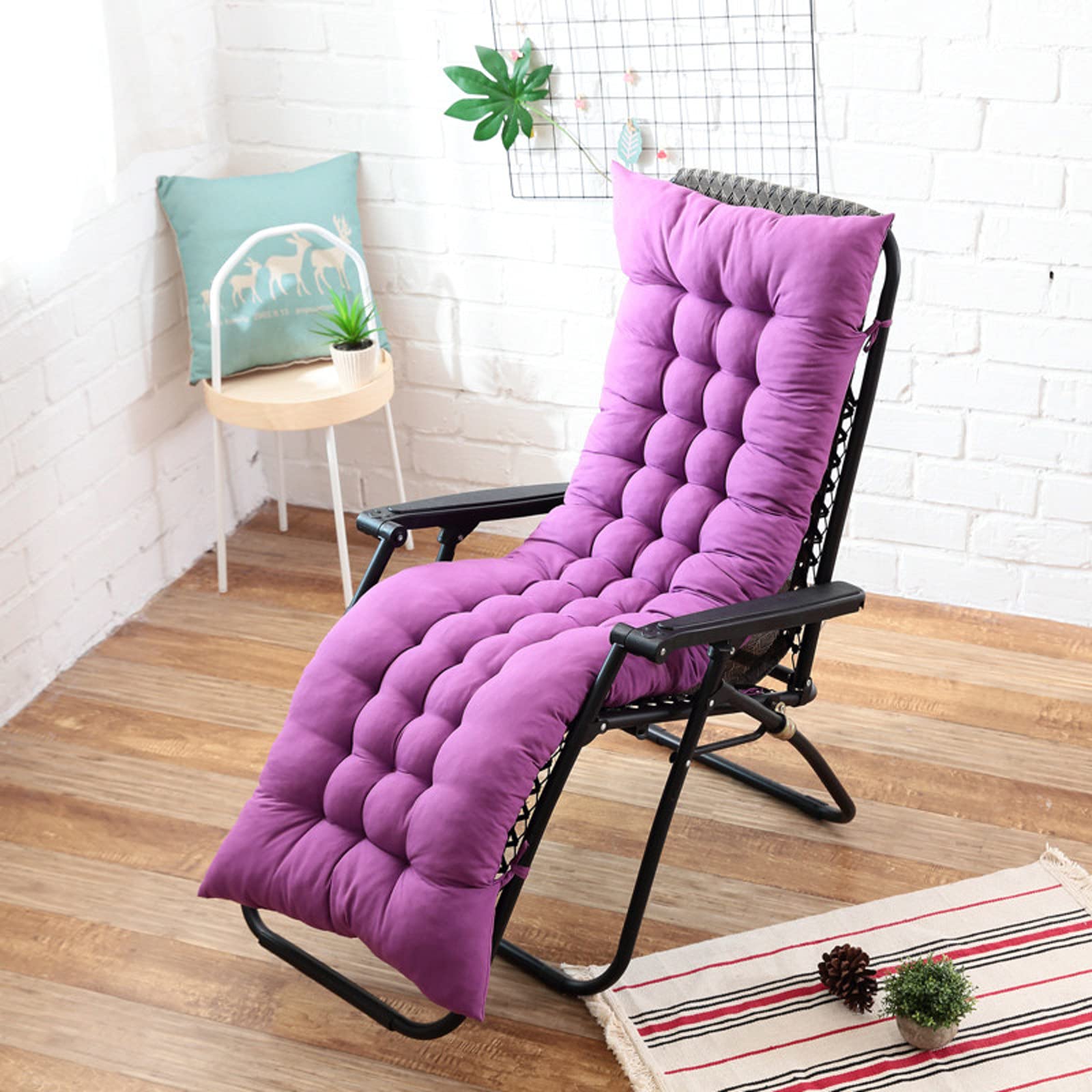 ADSEA Indoor Bench Cushion,Solid Color Lounger Patio Cushion,Soft High Back Reclining Chair Cushion,With Ties For Patio Chairs-Purple 155x48x8cm(61x19x3inch)