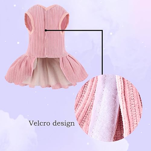 Miniatura 8 de Vestido a rayas para perro, disfraz de lazo para niña con anillo y correa de arnés, vestido de fiesta de cumpleaños de boda para perro (rosa,