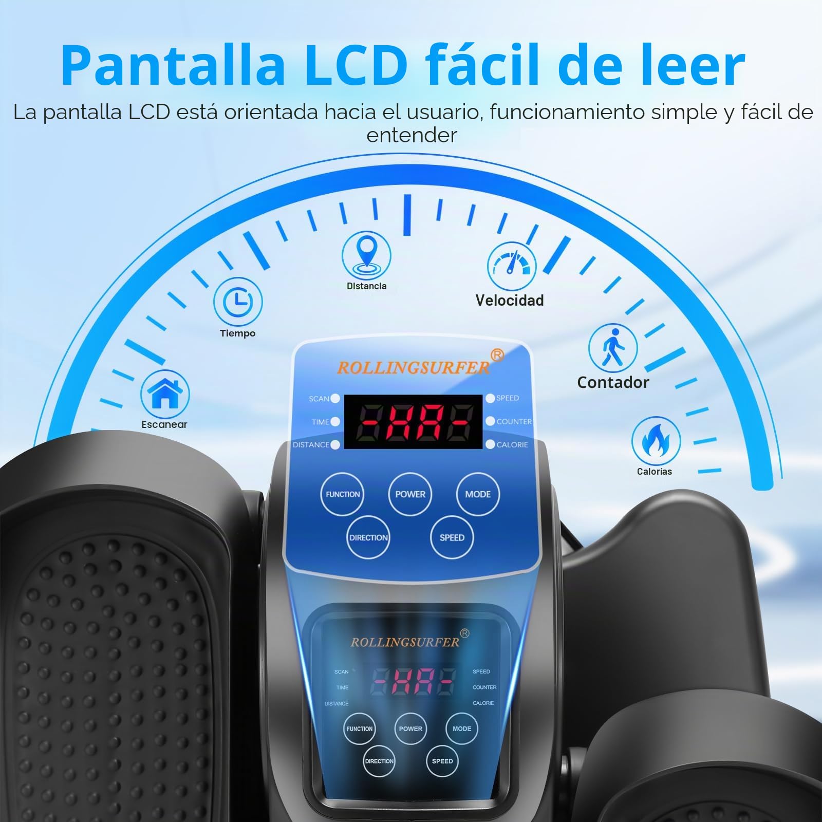 Rollingsurfer Mini Elíptica Eléctrica, Maquina Eliptica Bajo Escritorio con Monitor LCD y Control Remoto, Velocidad Ajustable, Silenciosa Ejercitador de Piernas para Ancianos y Adultos