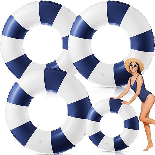 Flotador inflable jumbo de 47.24 pulgadas, tubos de piscina, anillos clásicos a rayas para adolescentes y adultos, tubo interior inflable para