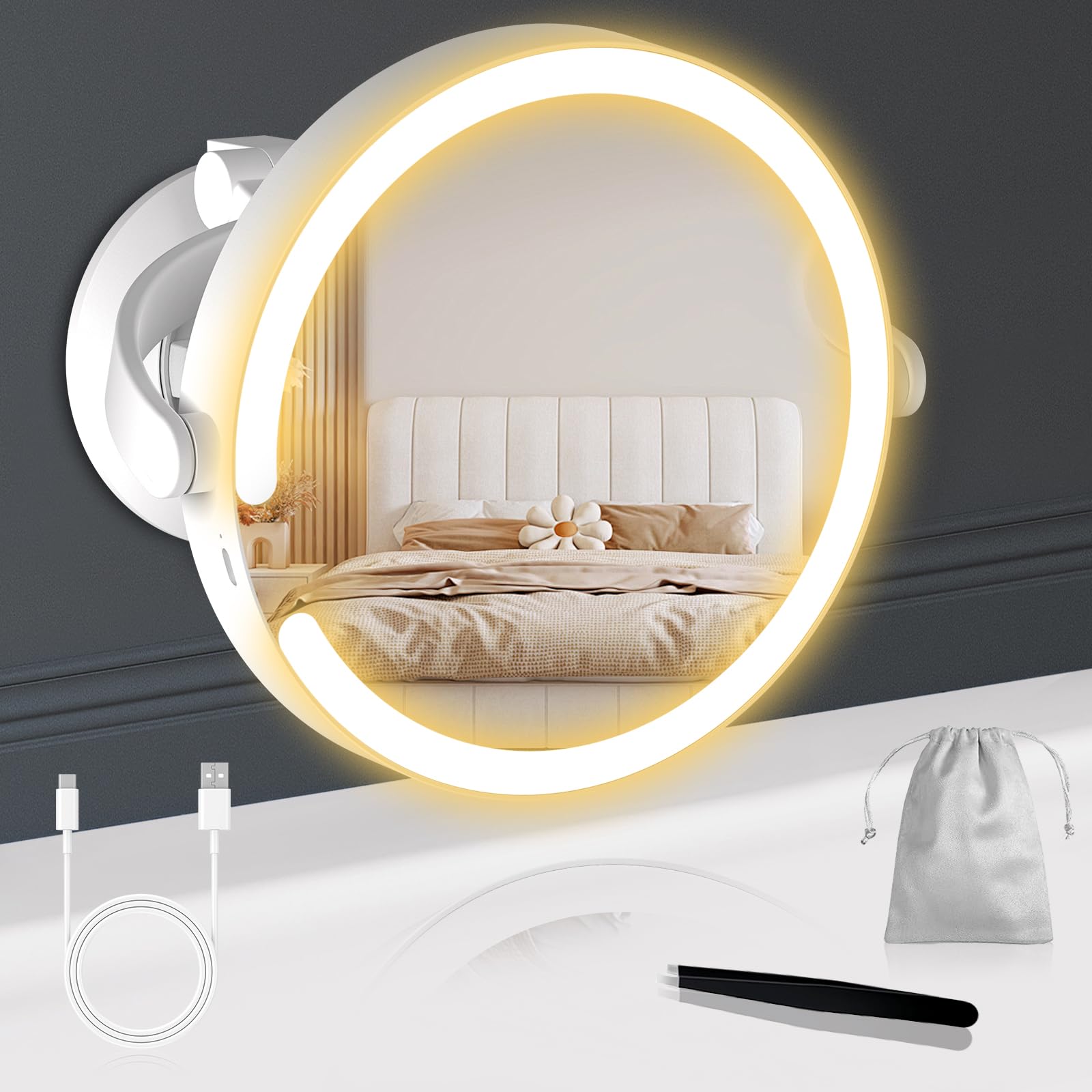 B Beauty Planet Miroir grossissant avec lumière, 20cm Rechargeable 1X