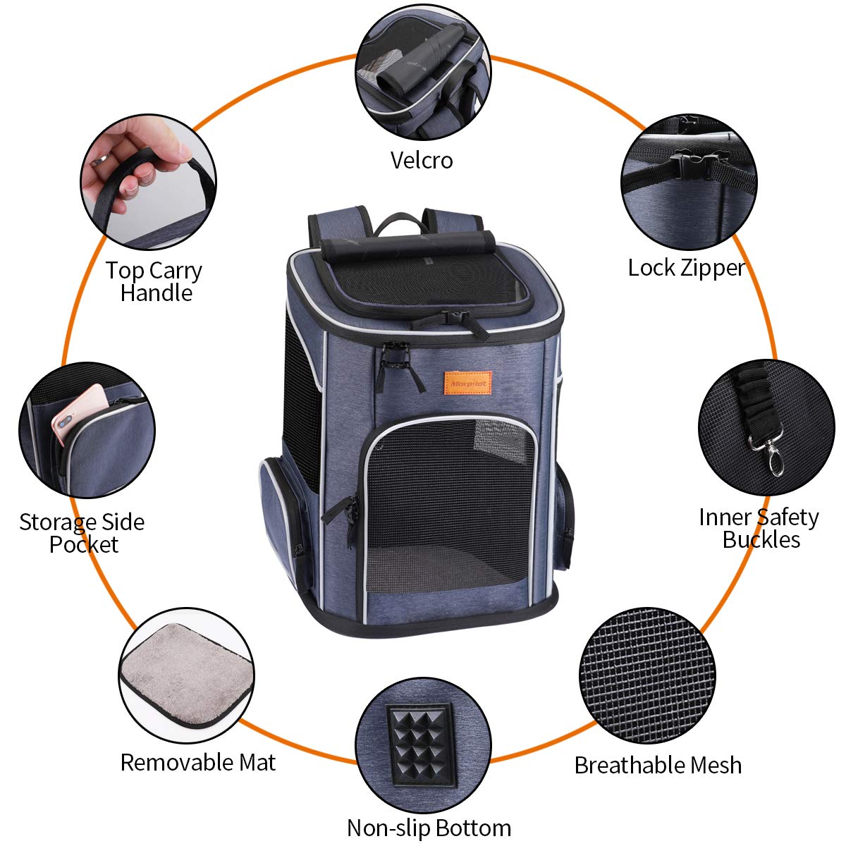 Morpilot Cat Backpack Dog Backpack for Cats and Small Dogs 7 kg, Foldable Pet Backpack with Inner Safety Lead and Shell - Image 2