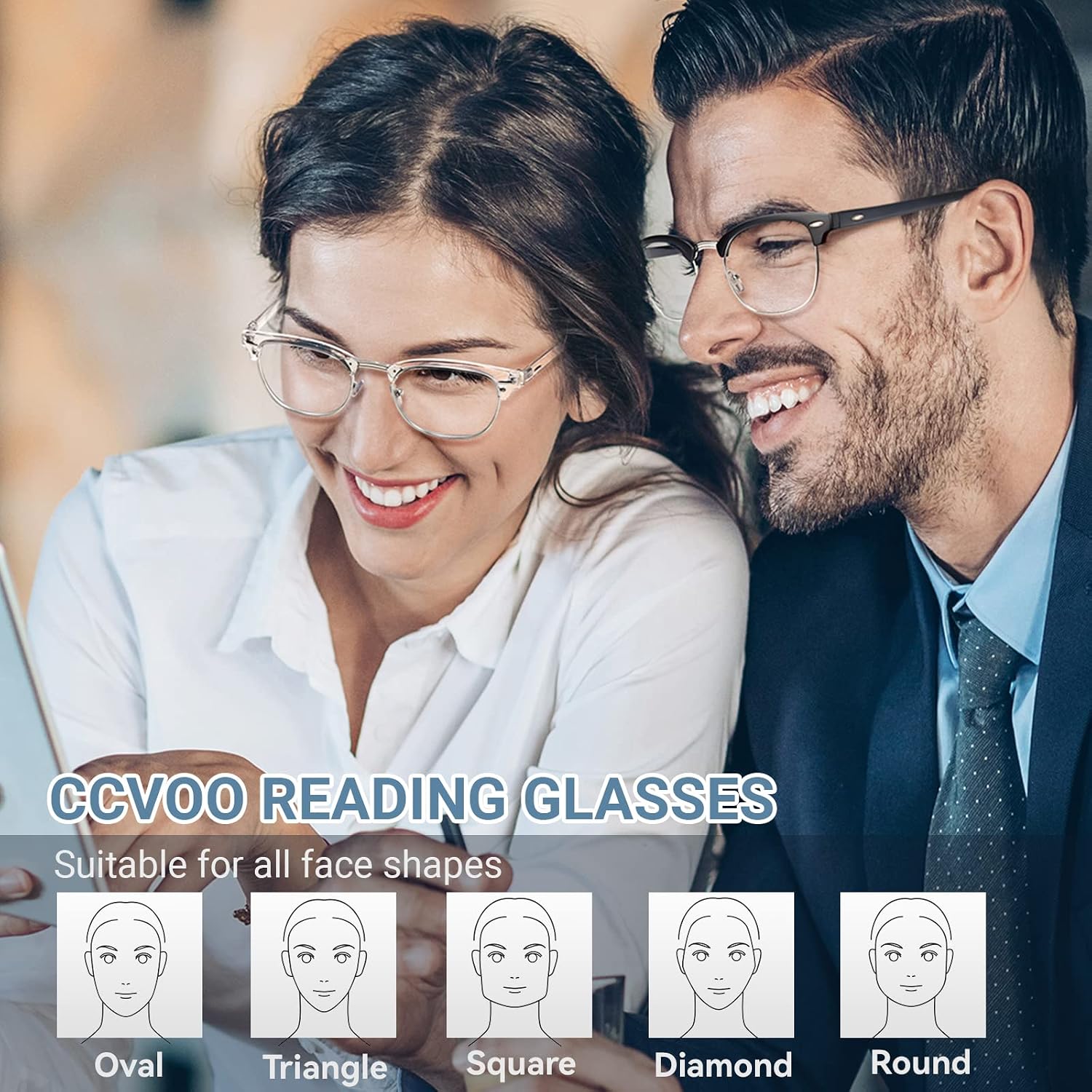 CCVOO 3 Pack Reading Glasses Blue Light Blocking, Retro Semi Rimless Readers Men Women, Half Horn Rimmed Eyewear Filter UV400 (C1 Matte Black Silver/Clear Silver/Tea Gold, 1.0, multiplier_x)