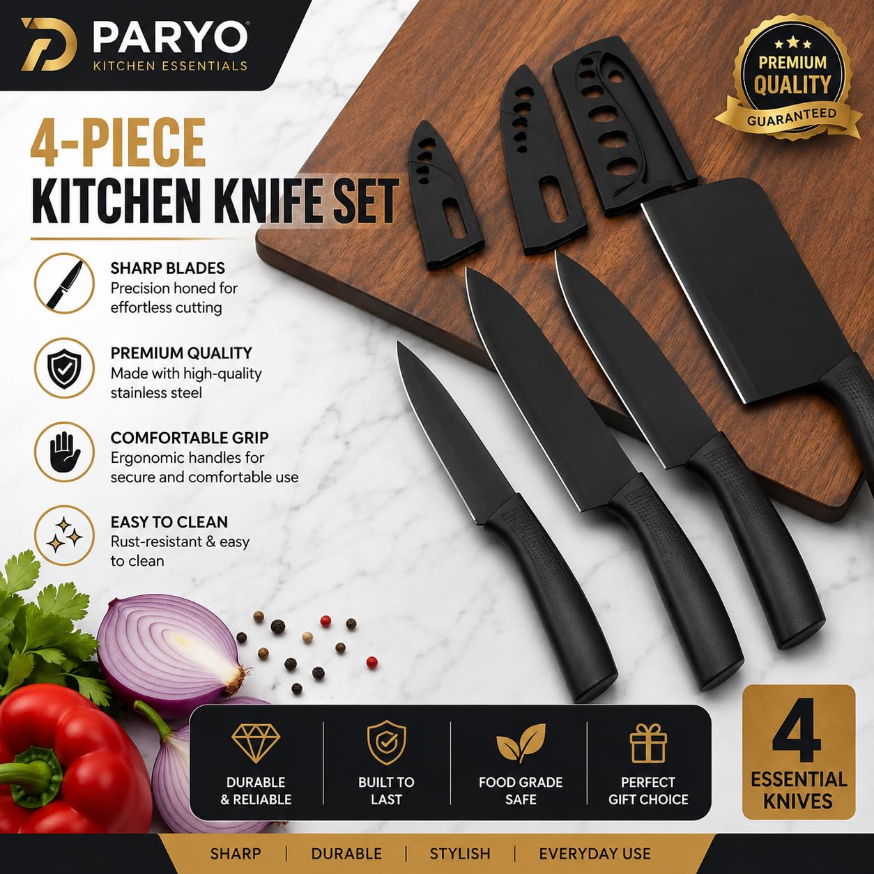 PARYO Kitchen Knife Set with Sharpener - 3 Piece -9