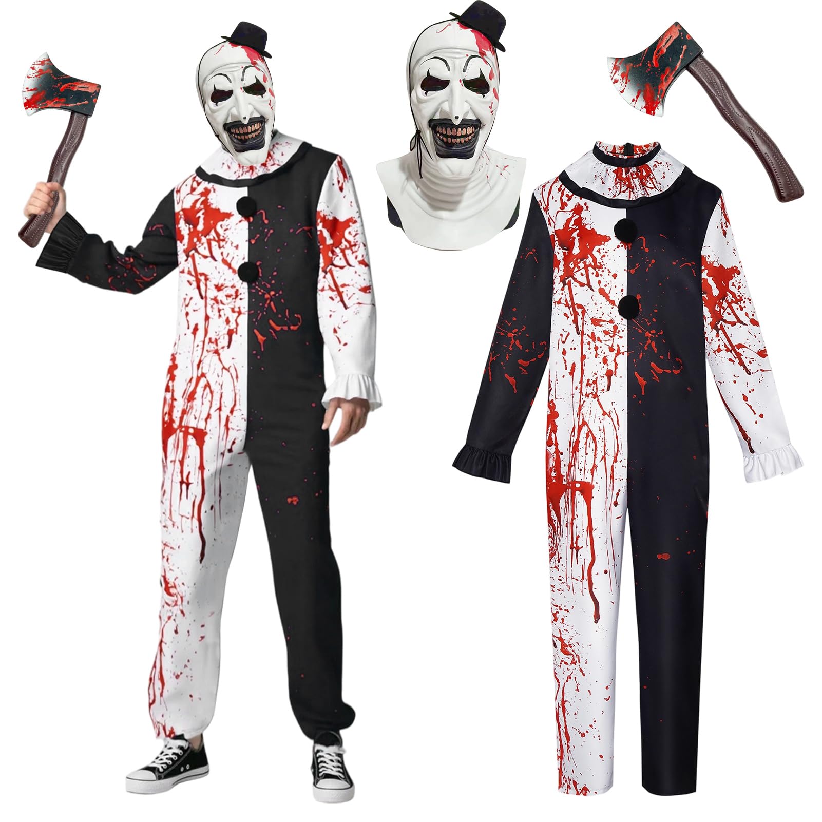 Maryparty Terrifier Costume Adult Killer Terrifier Clown Black White Jumpsuit Cosplay Costume for Halloween Party (MEN, M)