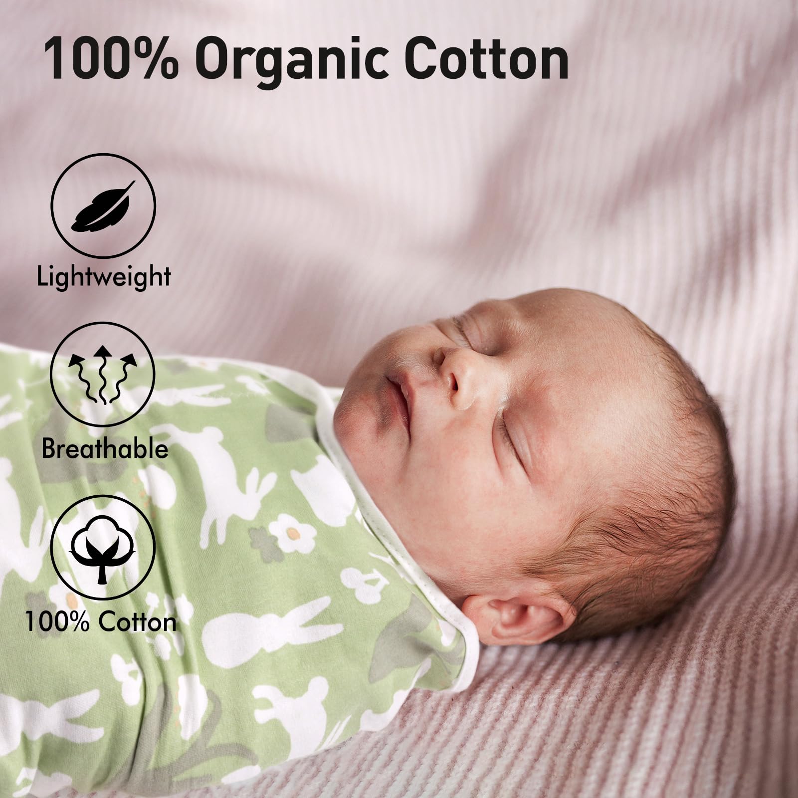 GLLQUEN BABY Swaddles - Sacco nanna per neonati, 0-3 mesi, 100% cotone biologico per bambini, Oeko-tex100, unisex, blu, S | Morbido sacco nanna per neonati, con chiusura in regolabile, unisex (lettera primaverile)