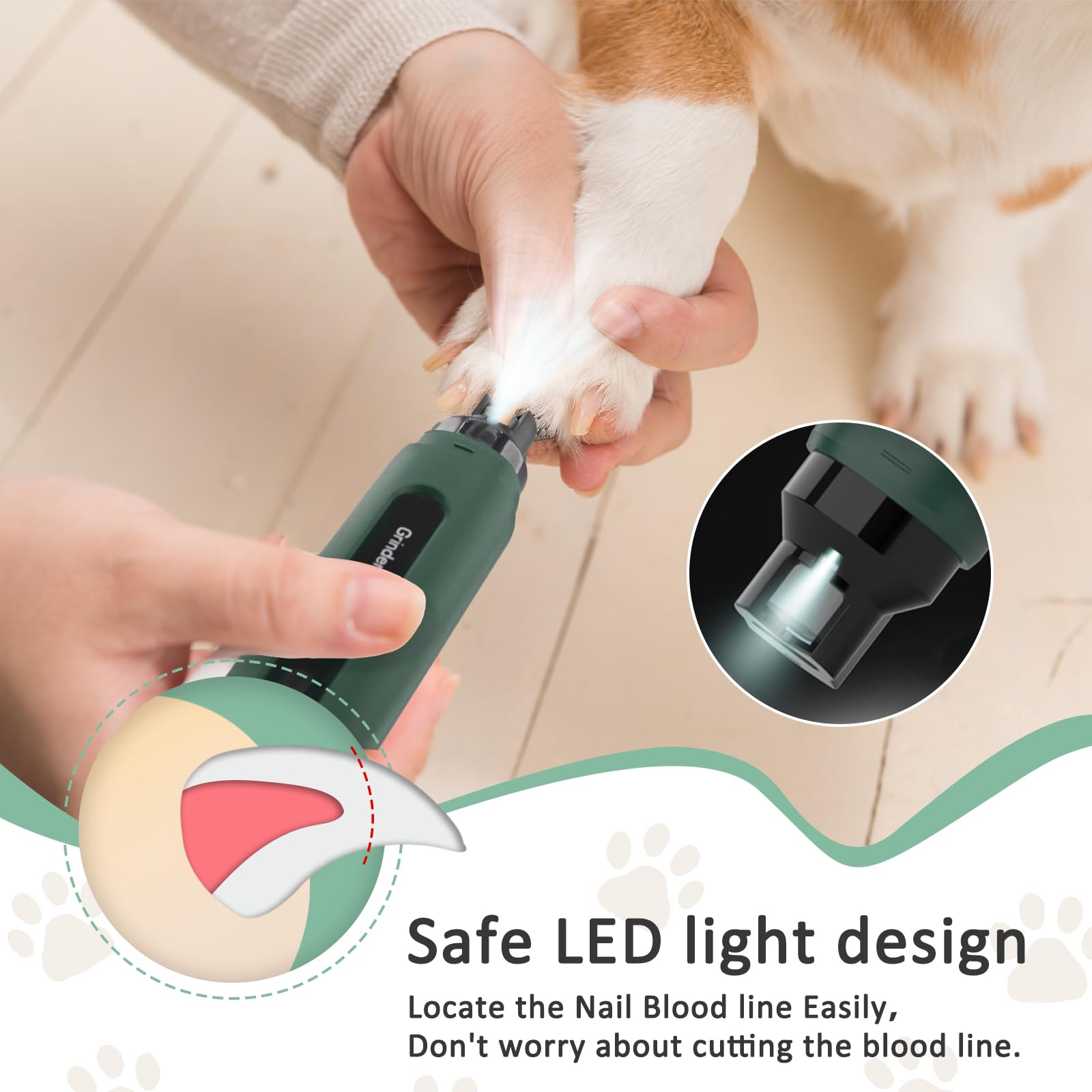 SUPERFA Electric Dog Nail Grinder With Dust Proof, 5 Speed Silent Dog Nail Trimmer with LED Lights - Image 3