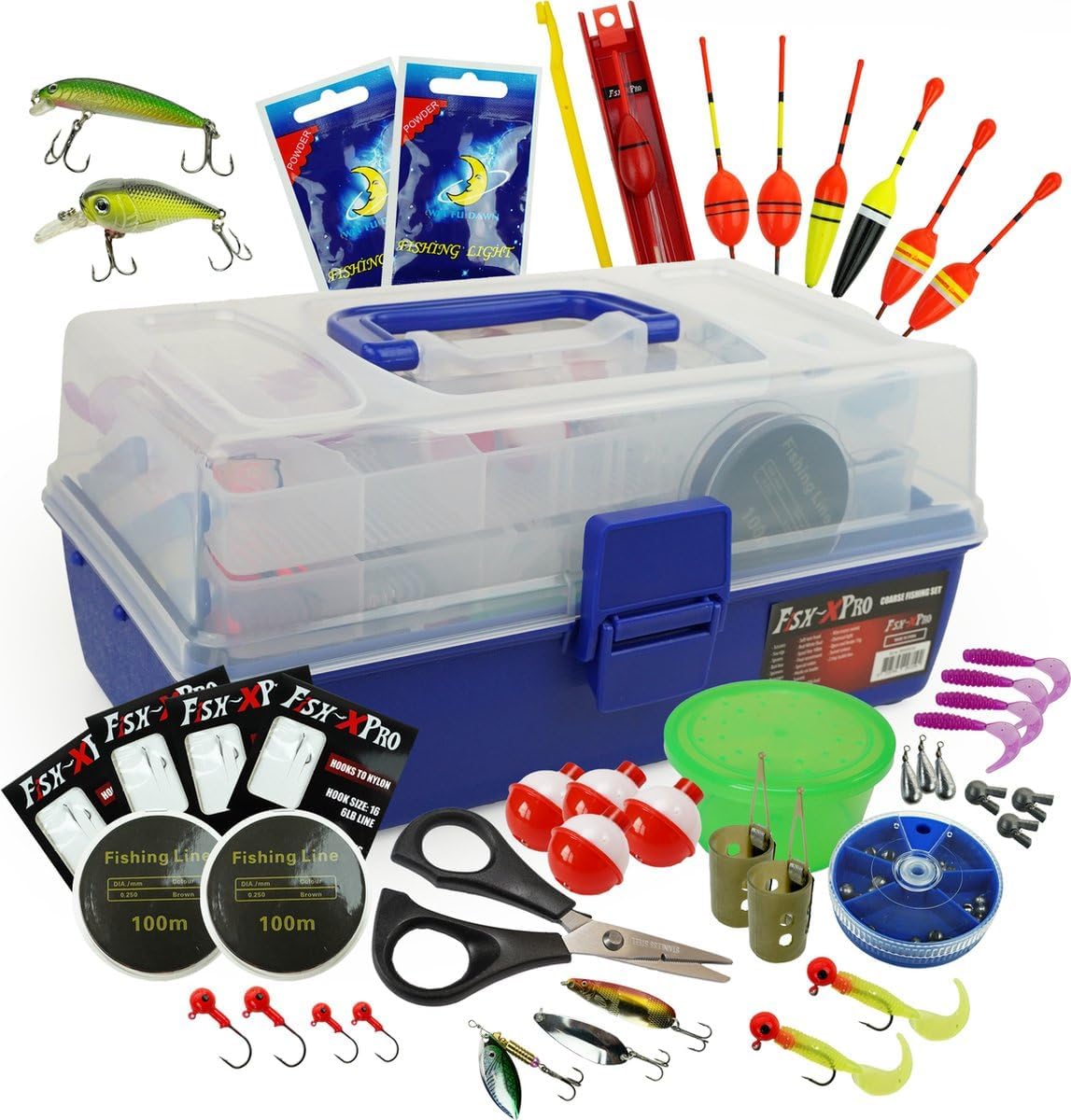 Kit de démarrage Deluxe - Ensemble de canne à pêche - Mallette de pêche remplie - Canne à lancer et moulinet de pêche - Leurres artificiels