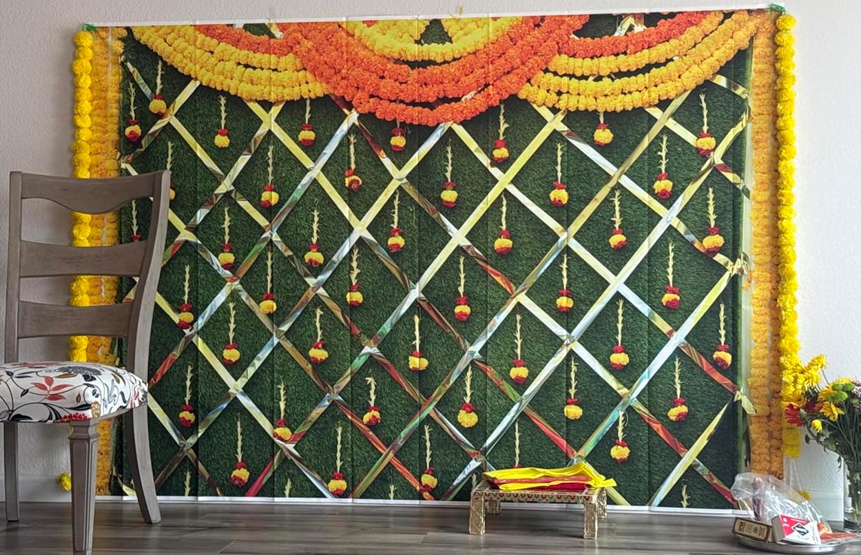 Renaiss 10x8ft Indian Traditional Backdrop Macrame Marigold Garland Marriage Diwali Festival Photography Background for Wedding Bridal Shower Anniversary Party Decor Photo Props