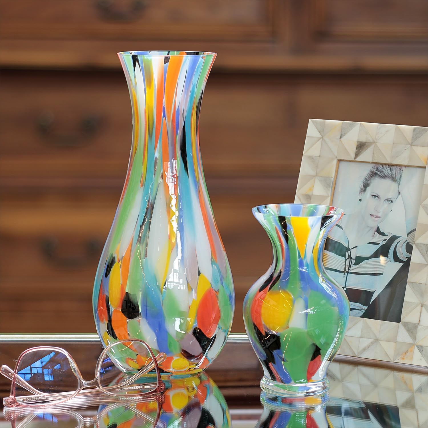 Ca D Oro Colored Glass Vase Confetti Effect Hand Blown Murano-Style Art Glass for Flower, Room Decoration and Centerpiece - Model Nº 78 - Image 3