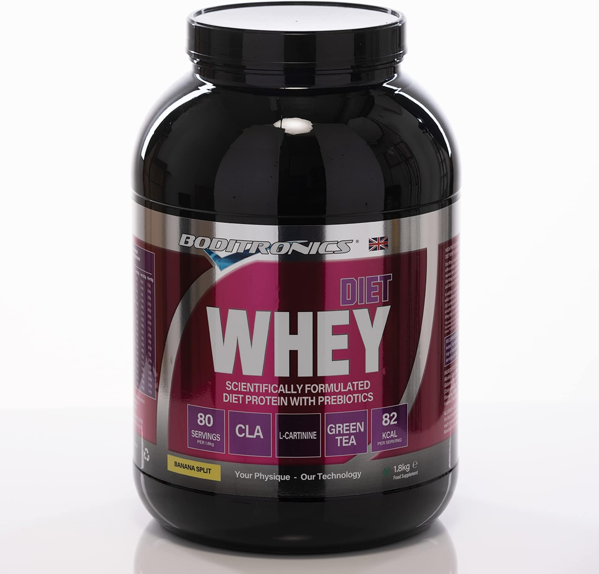 – Boditronics Diet Whey Protein Powder with High Protein Blend and High doses of CLA, Vitamins C & E for Lean whey Protein Shake Powder (Banana Split, 1.8 kg)