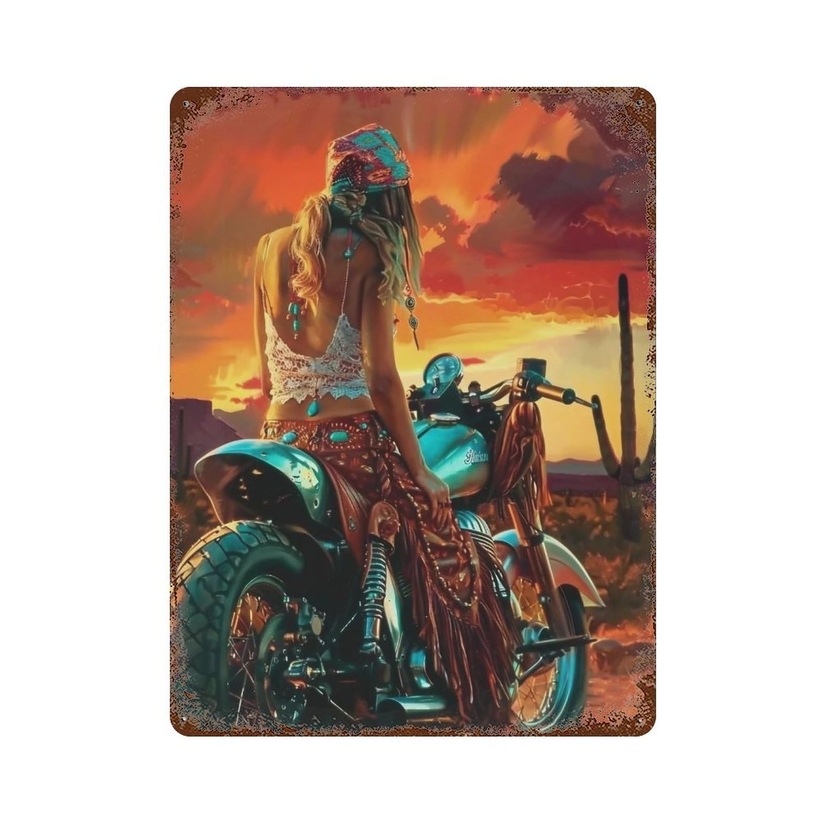 YHGERTKU Route 66 Sunset Indian Motorcycle 04 Wall Art Retro Iron Vintage Metal Tin Sign Poster Modern Decor for Living Rooms Gift 40x30cm