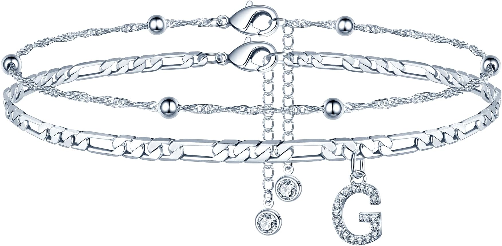 Ankle Bracelets for Women, 14K Gold Plated Dainty Layered Chain CZ Initial Anklets Summer Jewelry Gifts for Women
