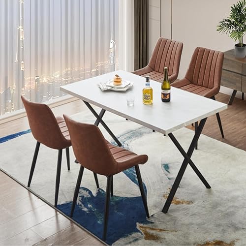 Miniatura 2 de CLIPOP Juego de 4 sillas de comedor de piel sintética marrón, modernas de mediados de siglo, respaldo alto, silla auxiliar tapizada sin brazos para