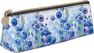 Paint Style Purple Fruit Zipper Leather Triangular Pencil Case, Suitable For Office, Travel, Or Everyday Cosmetic Storage, Etc