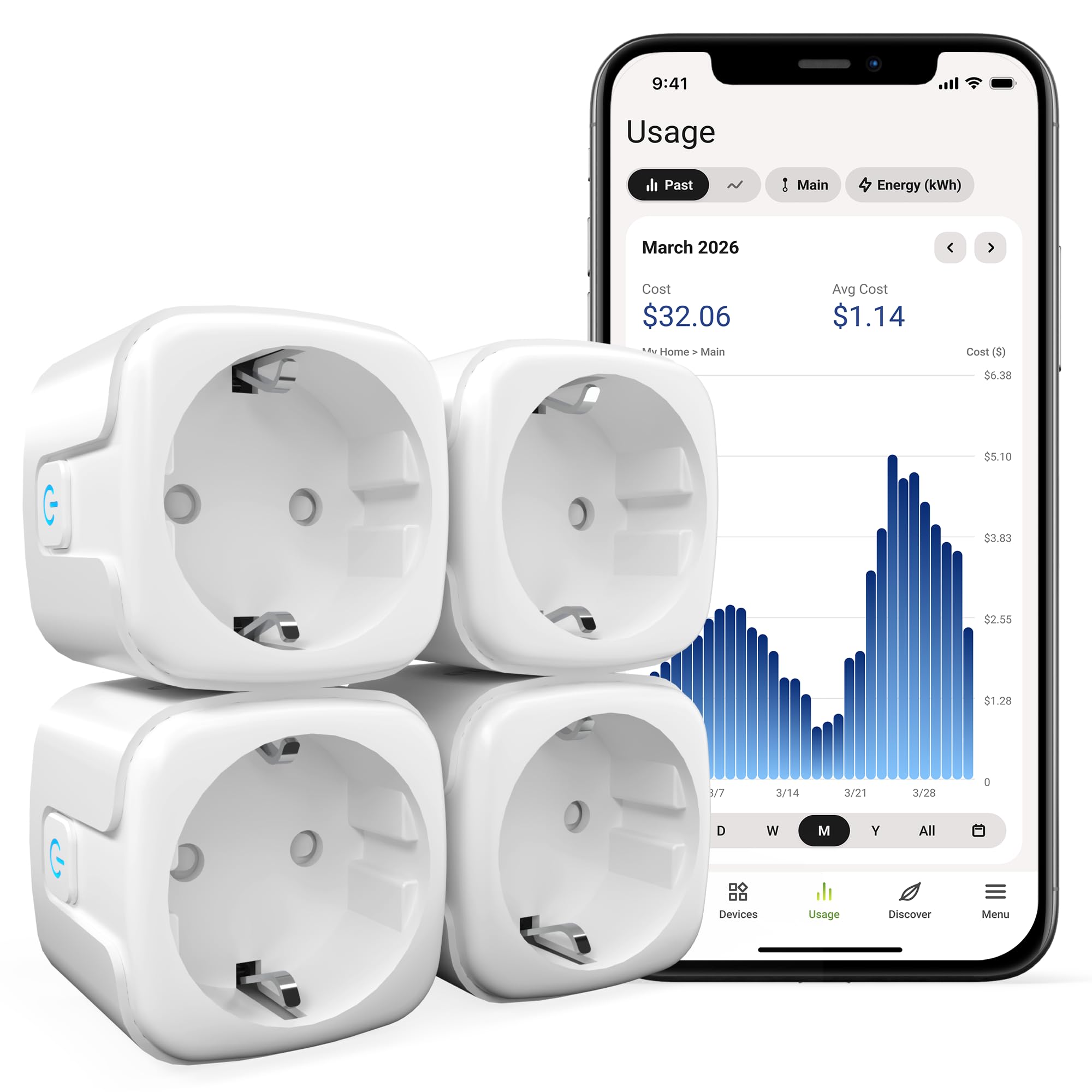 Emporia Intelligente Steckdose mit Energiemessung – WLAN-Stecker kompatibel mit Alexa und Google Home, 15A, mit Timer, App-Steuerung, Zeitplänen, Nur 2,4GHz WLAN (4er-Pack)