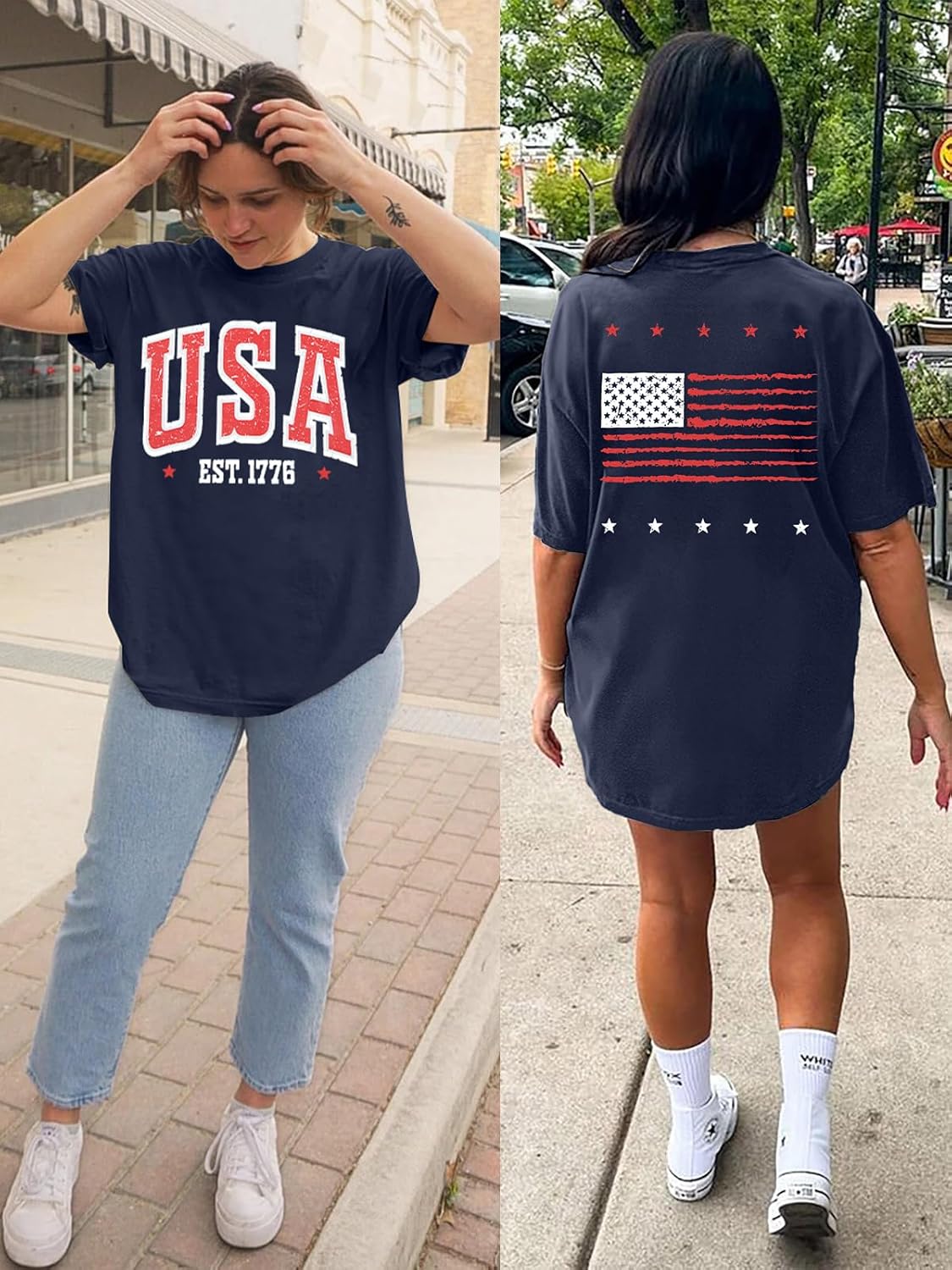 USA Shirt Women Oversize American Flag Shirts Patriotic T-Shirt America 250th Birthday Short Sleeve Tops - Image 3