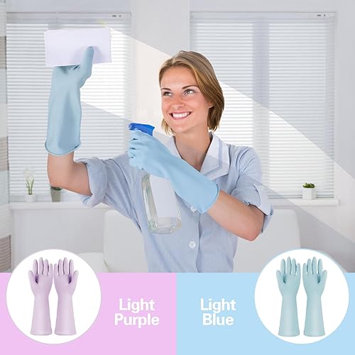 Miniatura 6 de 2 pares de guantes de limpieza de goma reutilizables, guantes de látex impermeables y duraderos para limpieza de cocina, baño y hogar, flexibles y