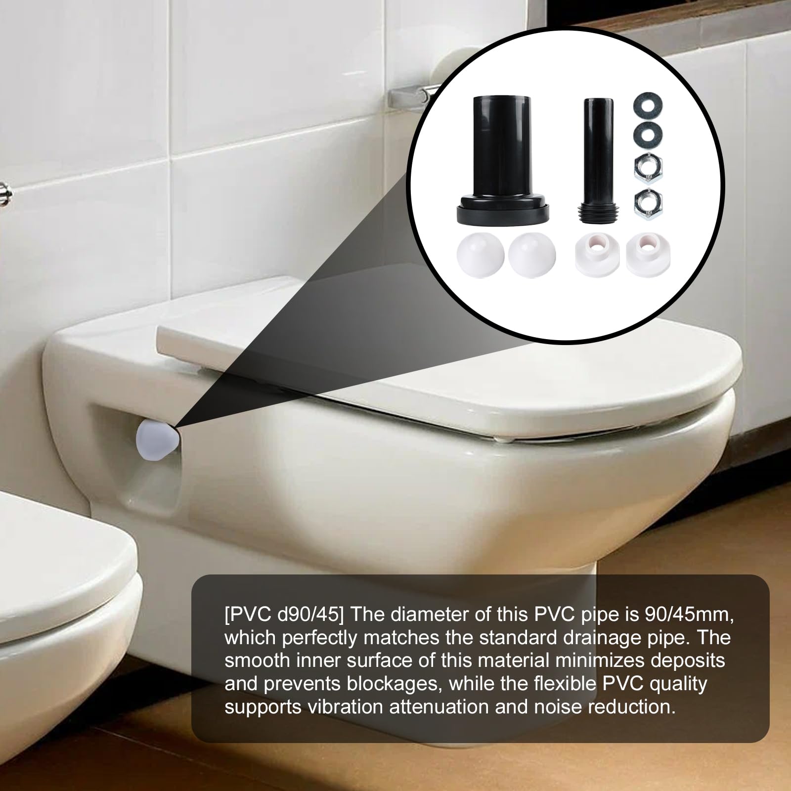 Set di collegamento per serbatoio WC da parete, diametro tubo in PVC 90/110, lunghezza 180 mm, compatibile con Geberit Duofix 405.116.00.1, tubo di scarico per WC a parete (modello