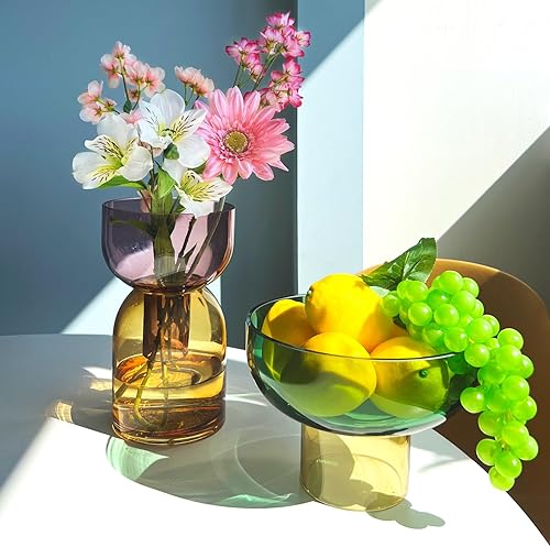 Miniatura 6 de Cloudnola Florero grande reversible de cristal y florero, amarillo y rosa, 9.5 pulgadas de alto x 5.6 pulgadas de diámetro, decoración del hogar,