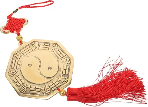 Copper Bagua Wall Hanging Ornament 12.3cm with Chinese Knot, Yin Yang Fish Pendant, Feng Shui Decor for Home and Wealth Blessing