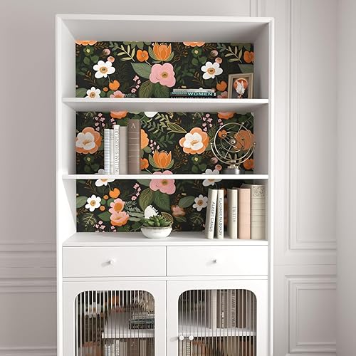 Miniatura 5 de Papel tapiz floral verde para despegar y pegar, papel tapiz de vinilo para pegar y despegar, papel adhesivo colorido para gabinetes, papel de pared