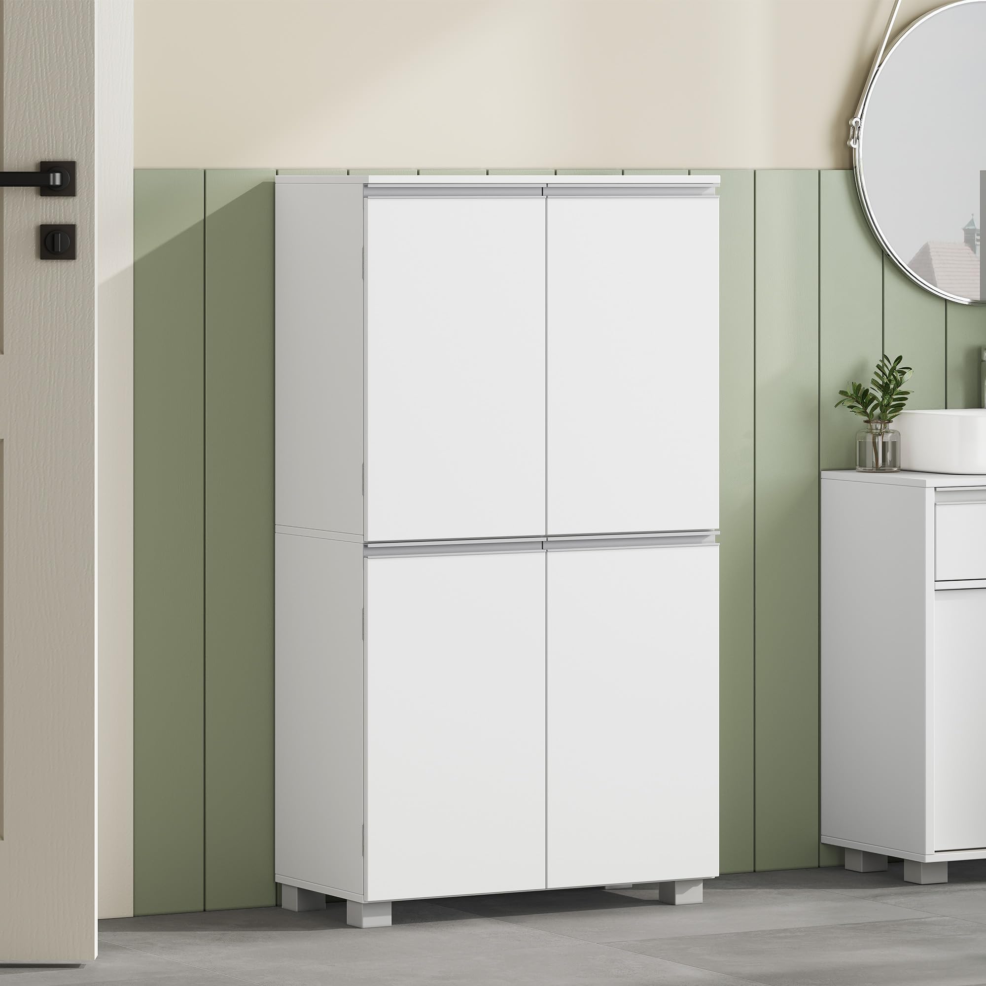 HEXCELEN Armoire de Salle de Bain, Meuble de Rangement avec 4 Portes Blanc | Placard de Cuisine avec Étagères Réglables, Adaptée au Salon, à La Salle de Bain, à La Buanderie, 30 x 60 x 110 cm