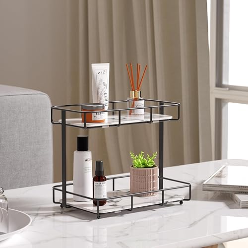 Miniatura 6 de Organizador de baño, organizador de maquillaje, organizador de perfumes, bandeja de cerámica de mármol, organizador de cosméticos y cuidado de la