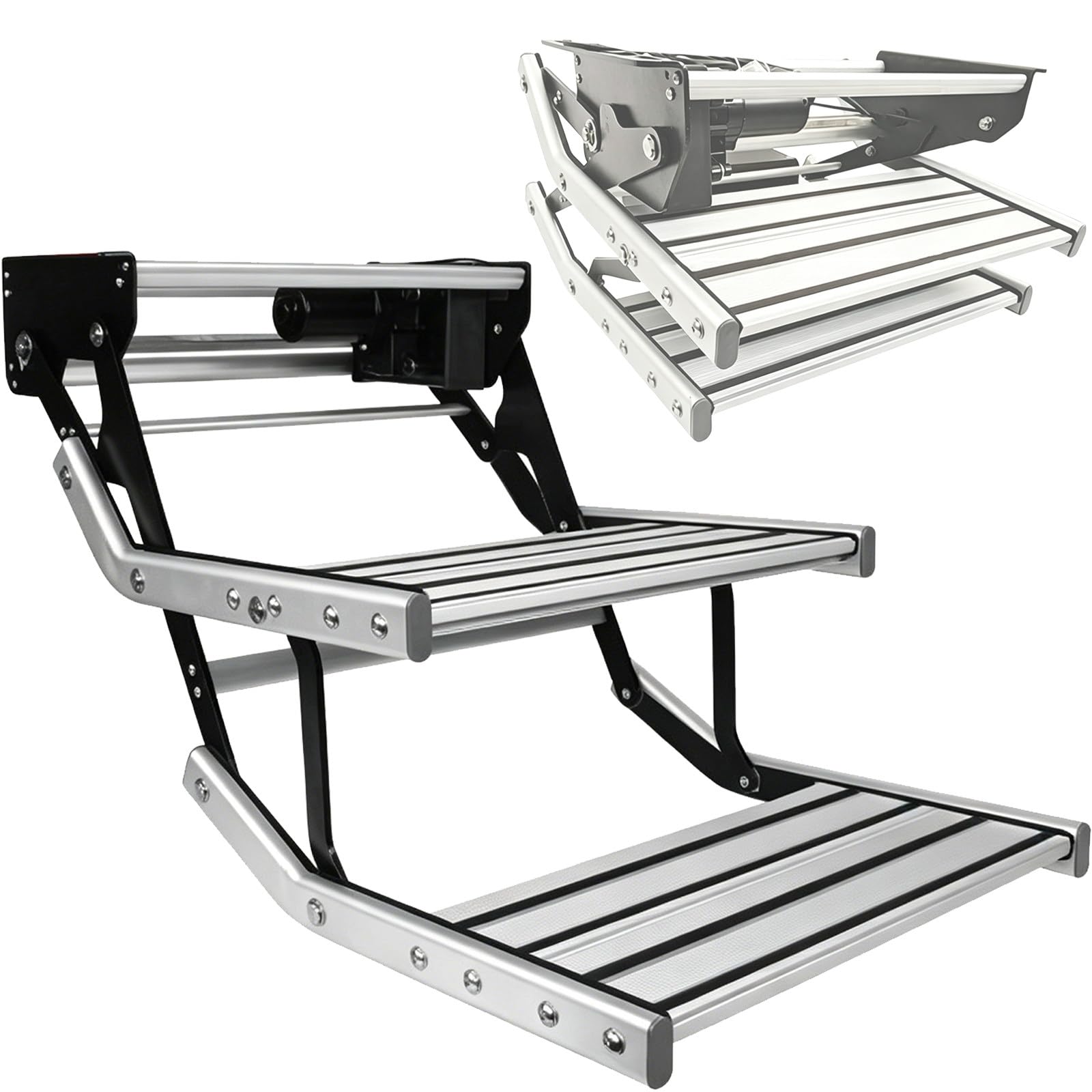 BITYCOW Automatic RV Entrance Step, Electric Retractable Folding Stairs, Reinforced Aluminum Alloy Frame, Anti-Slip Pedal, Safe Entry Access for Motorhome, Camper Van and Caravan Doublelayerpedal