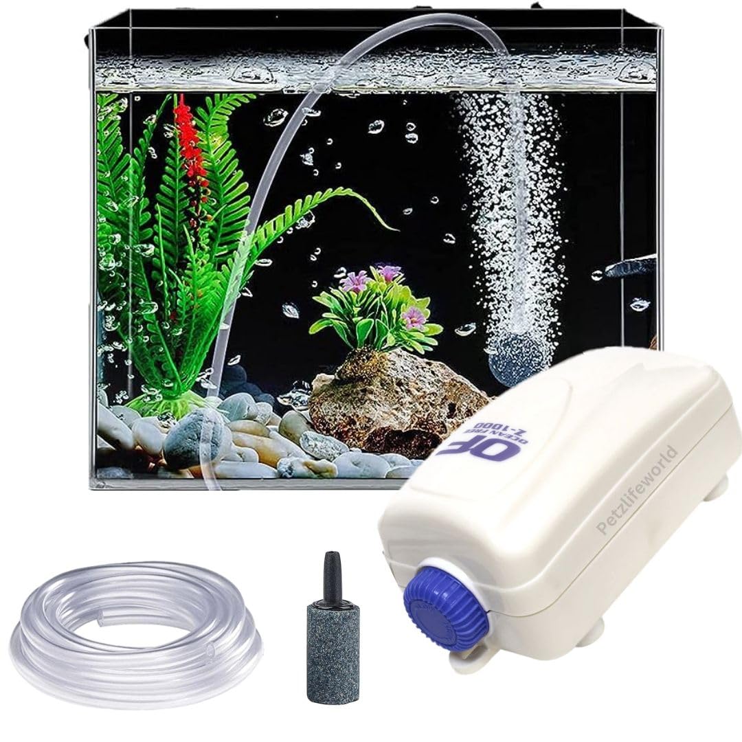 Ocean Free Super Silent & Stable Air Pump for Aquarium Fish Tank with Free Air Tube and Air Stone | Zero Noise (Z-1000 (Single Outlet) 1.8W | 1200CC/min)