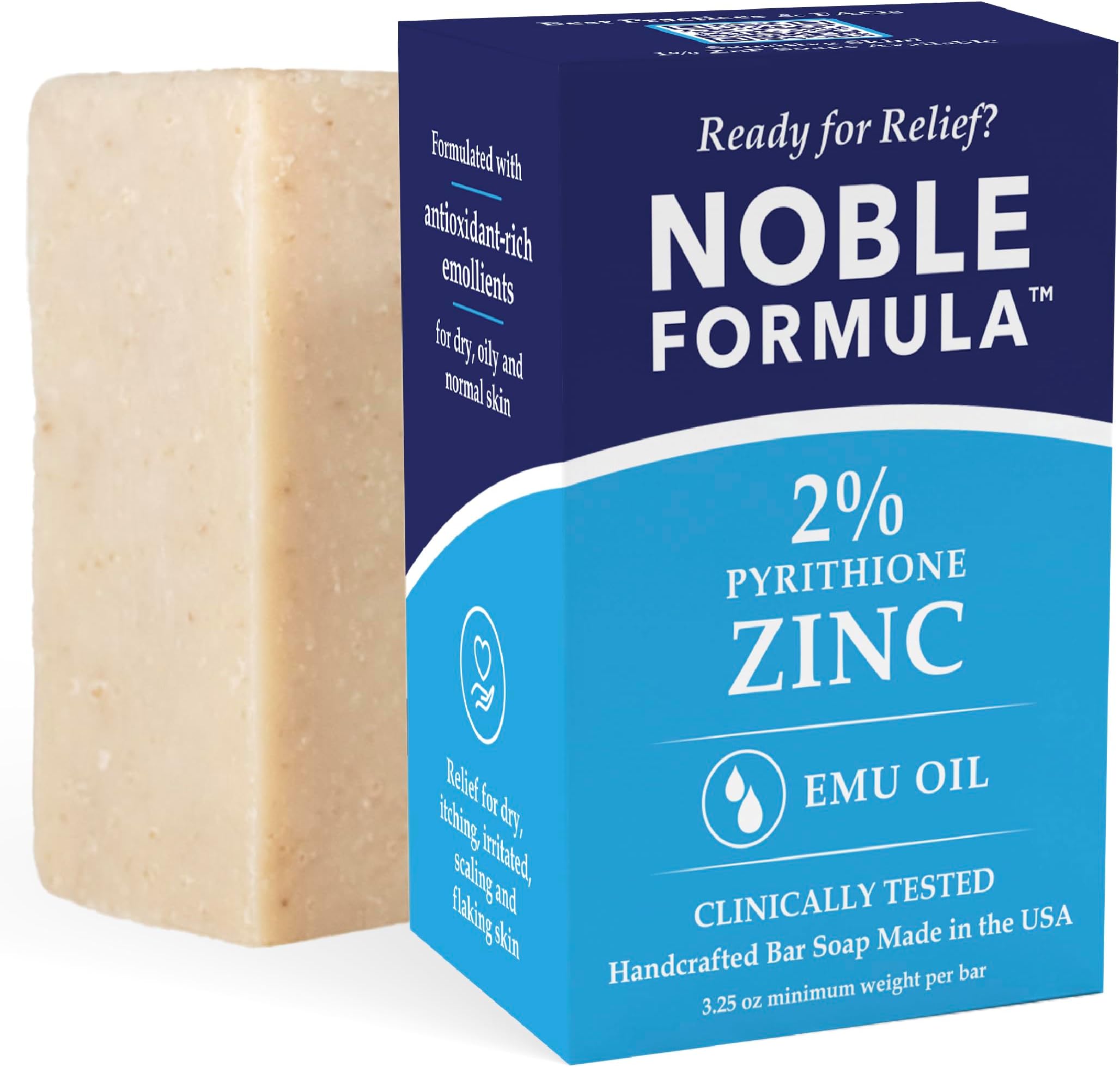 Noble Formula 2% Pyrithione Zinc (ZnP) Original Bar Soap, 3.25 oz