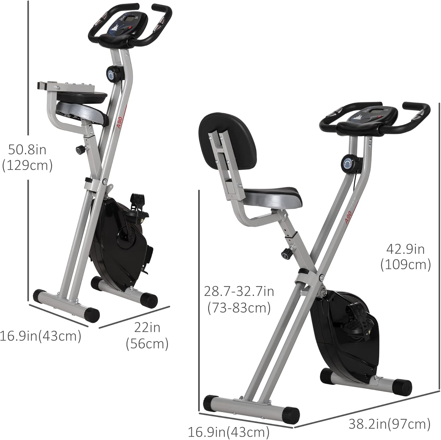 Exercise bike dimensions folded and unfolded