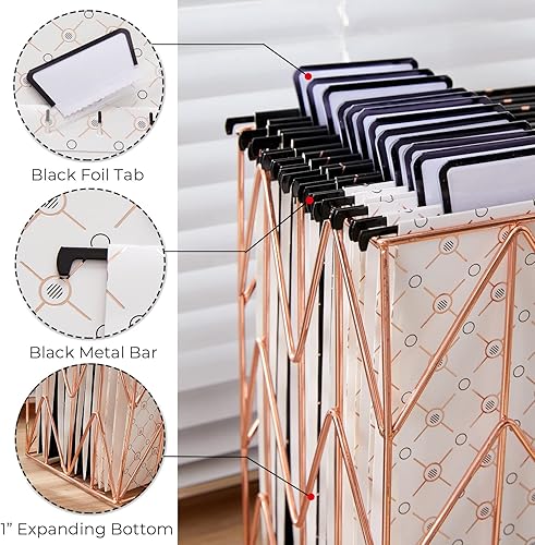 Miniatura 10 de Y YOMA Paquete de 6 carpetas colgantes de oro rosa tamaño carta carpeta de archivos decorativa bonito organizador de carpetas colgantes para