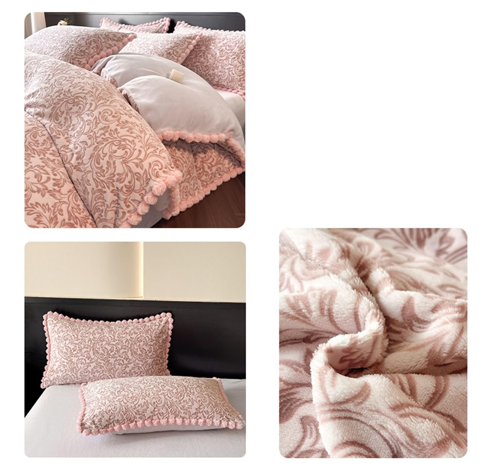 4-częściowy zestaw pościeli na łóżko 180 cm, poszwa na kołdrę 200 x 230 cm, prześcieradło z gumką 180 x 200 cm i 2 poszewki na poduszkę, wzór liści, mikrofibra, poliester, różowy