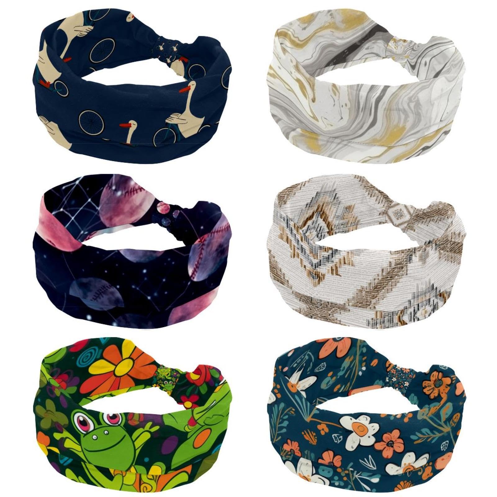 Lot de 6 bandeaux larges pour femme, vert sauge, motif iris, ethnique, antidérapant, idéal pour le yoga, la sueur, le sport, l'entraînement